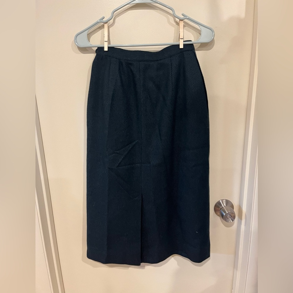 Austin Reed Dark Green Wool Herringbone Pencil Skirt